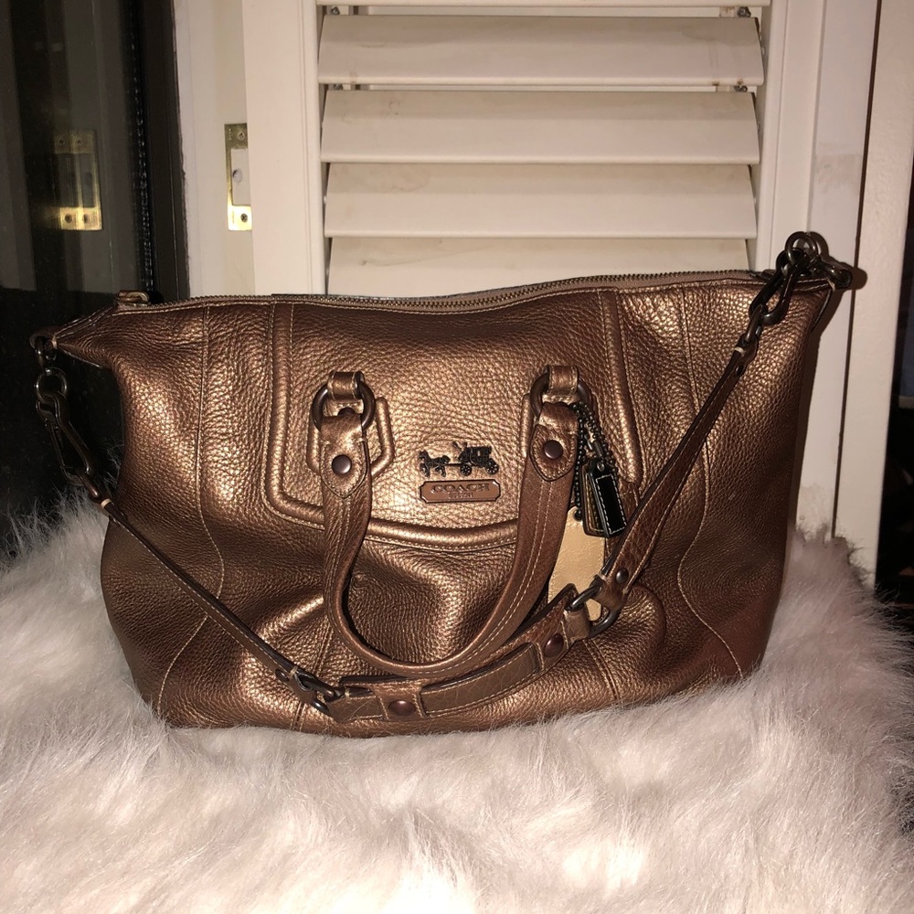 Coach Madison bronze pebble satchel handbag